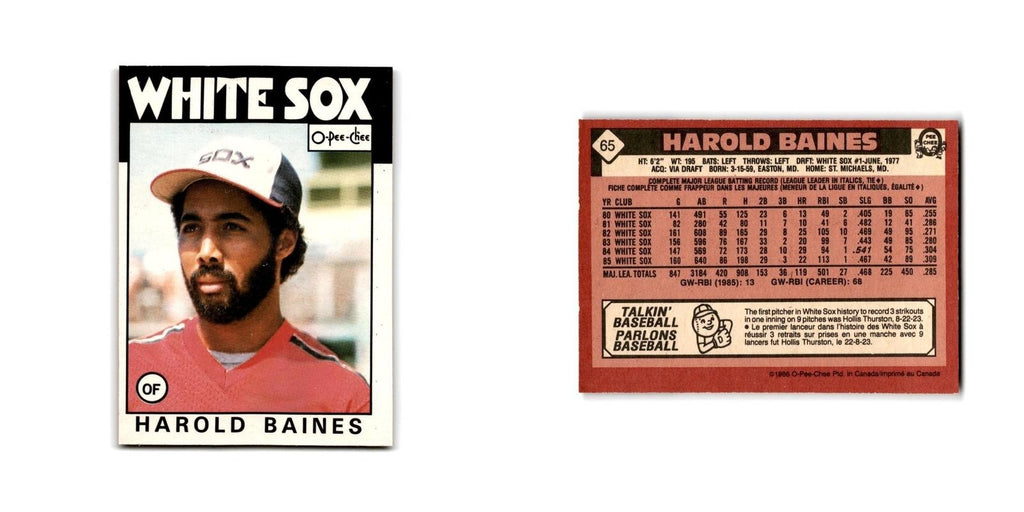 Harold Baines 1986 O-Pee-Chee #65 Chicago White Sox Baseball Card NM