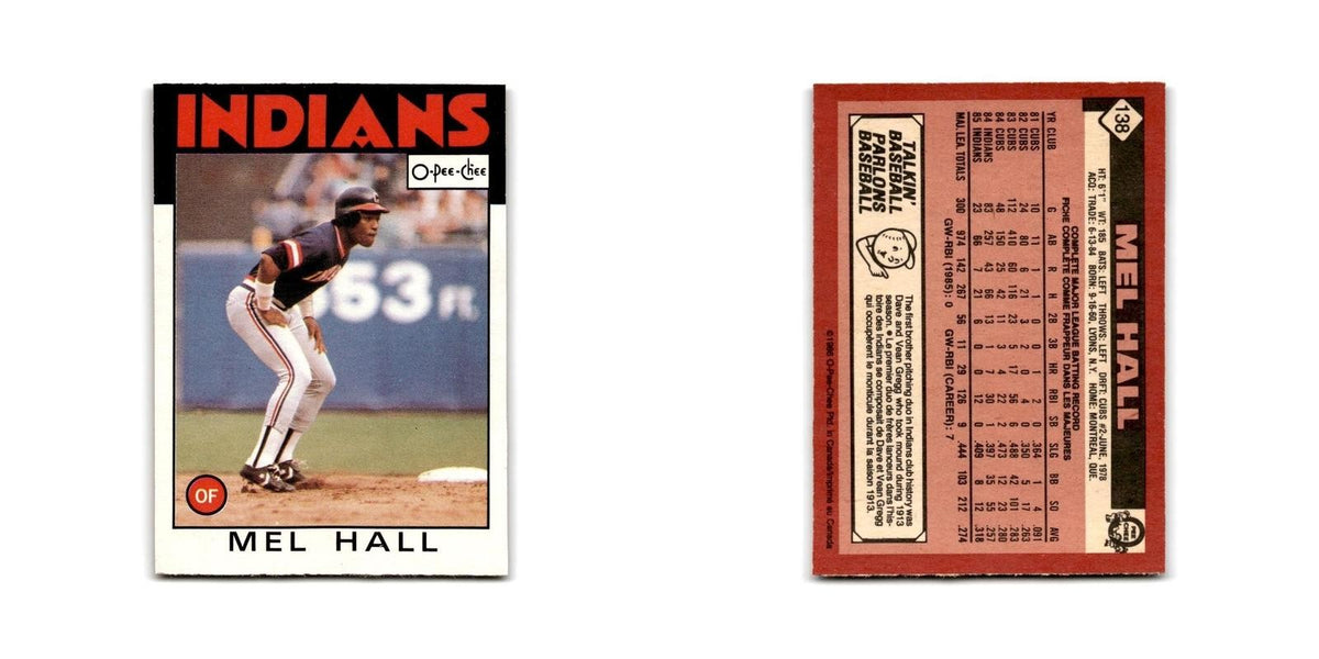Mel Hall 1986 O-Pee-Chee #138 Cleveland Indians Baseball Card NM