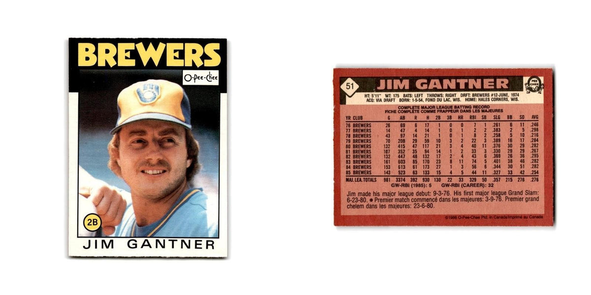 Jim Gantner 1986 O-Pee-Chee #51 Milwaukee Brewers Baseball Card NM
