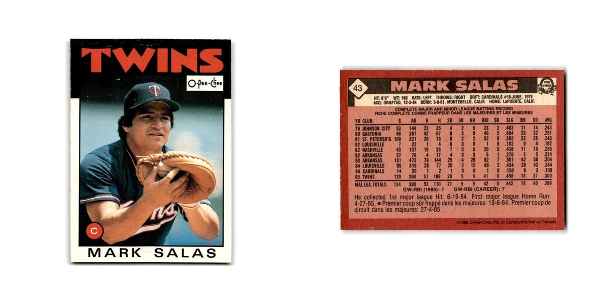 Mark Salas 1986 O-Pee-Chee #43 Minnesota Twins Baseball Card NM