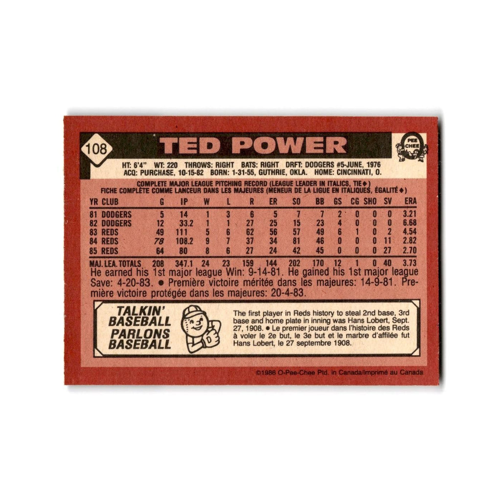 Ted Power 1986 O-Pee-Chee #108 Cincinnati Reds Baseball Card NM