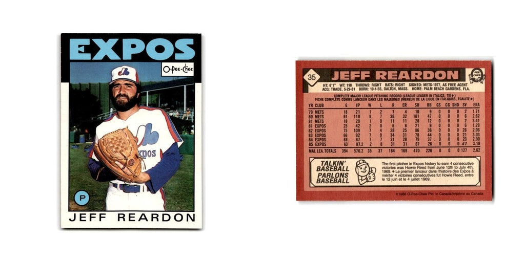 Jeff Reardon 1986 O-Pee-Chee #35 Montreal Expos Baseball Card NM