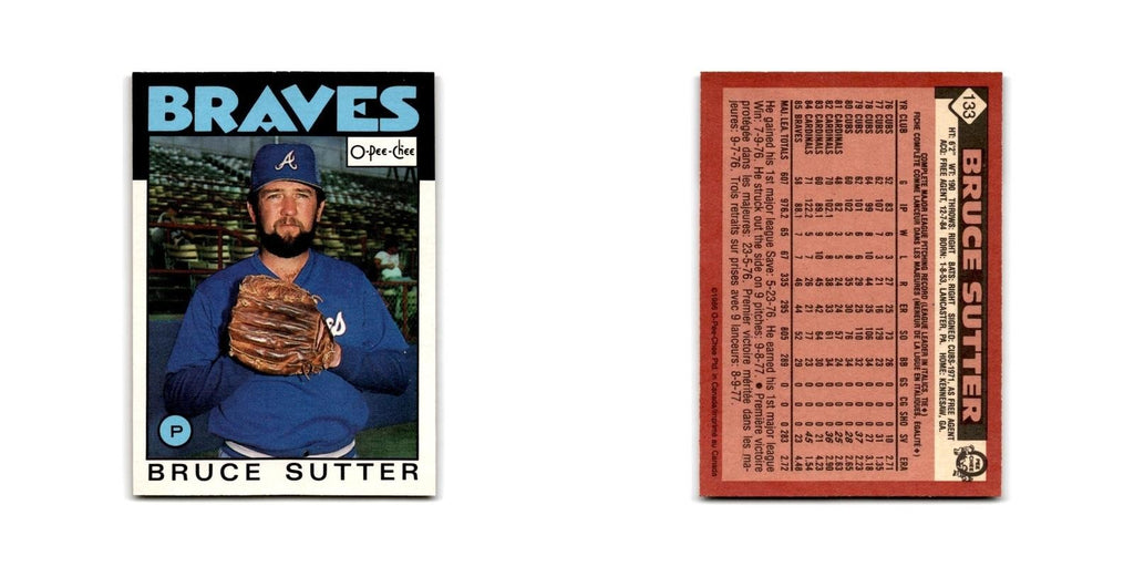 Bruce Sutter 1986 O-Pee-Chee #133 Atlanta Braves Baseball Card NM