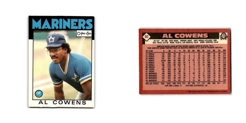 Al Cowens 1986 O-Pee-Chee #92 Seattle Mariners Baseball Card NM