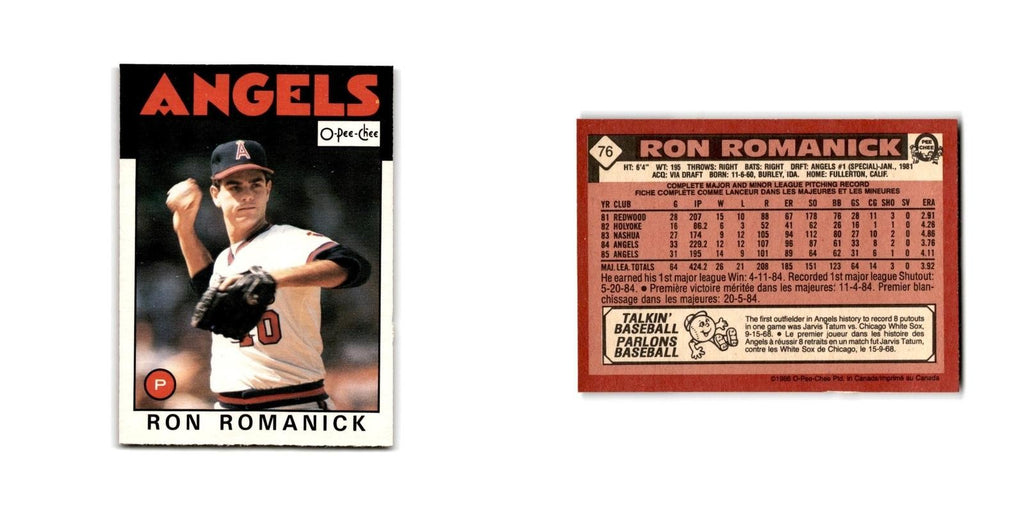 Ron Romanick 1986 O-Pee-Chee #76 California Angels Baseball Card NM