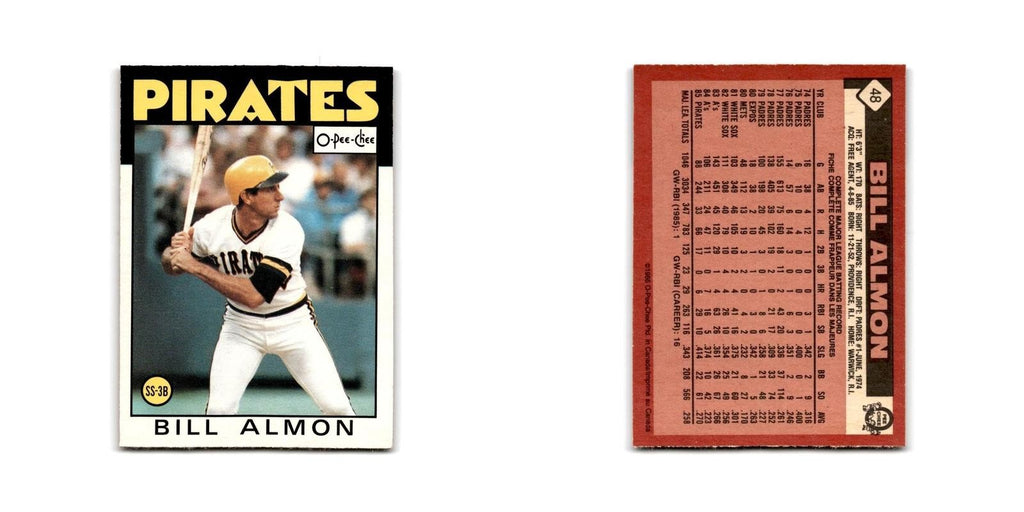 Bill Almon 1986 O-Pee-Chee #48 Pittsburgh Pirates Baseball Card NM