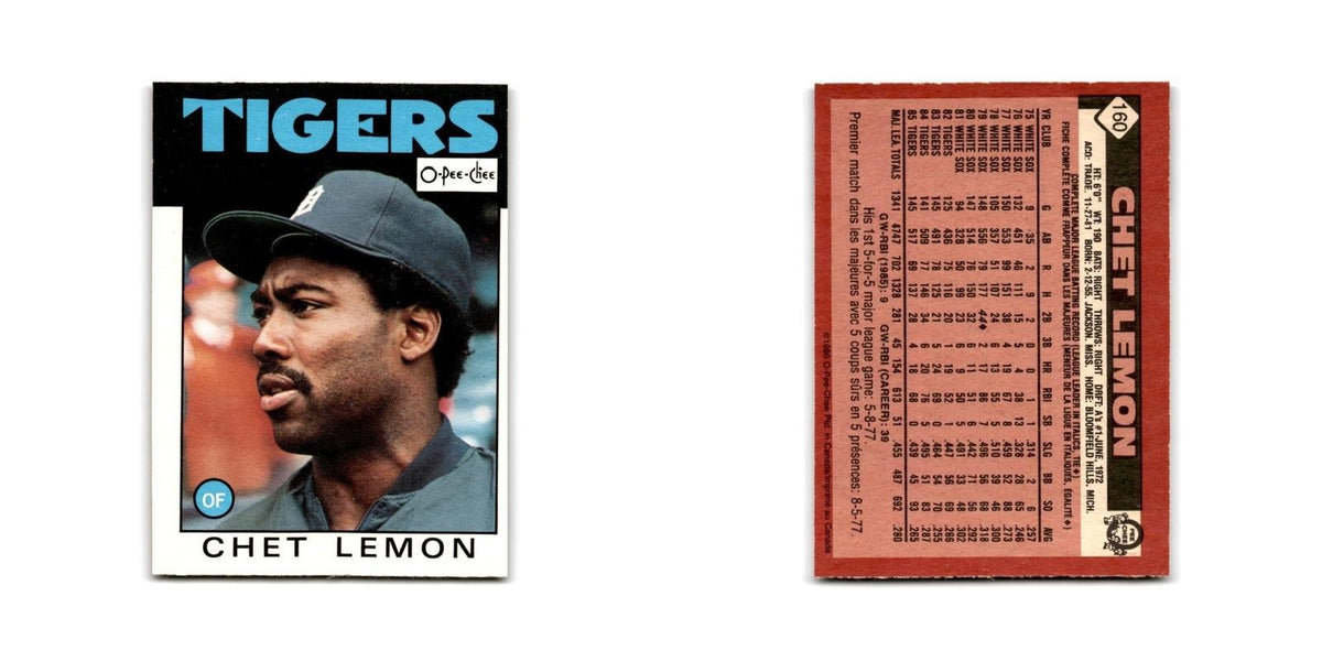 Chet Lemon 1986 O-Pee-Chee #160 Detroit Tigers Baseball Card NM