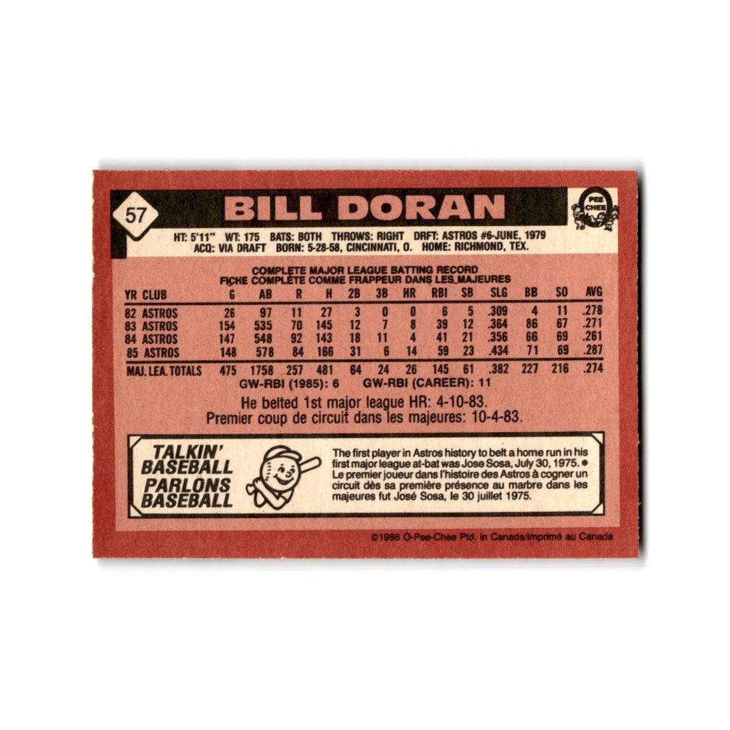 Bill Doran 1986 O-Pee-Chee #57 Houston Astros Baseball Card NM
