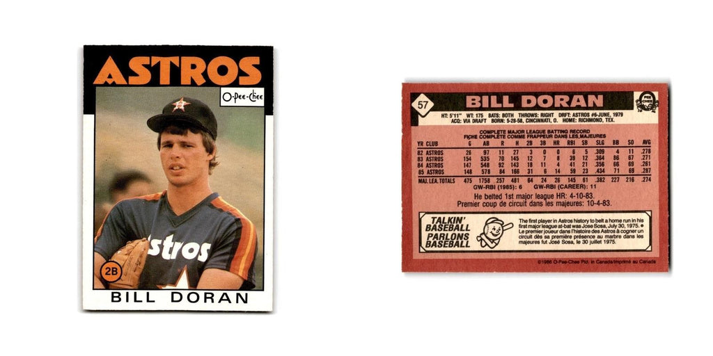 Bill Doran 1986 O-Pee-Chee #57 Houston Astros Baseball Card NM