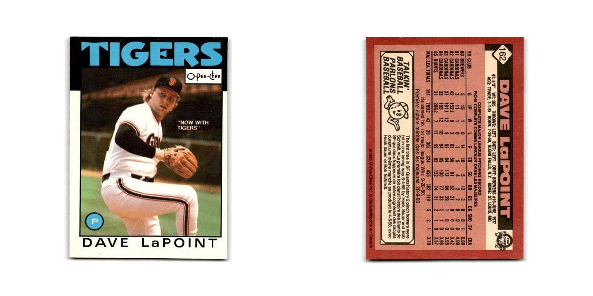 Dave LaPoint 1986 O-Pee-Chee #162 Detroit Tigers Baseball Card NM