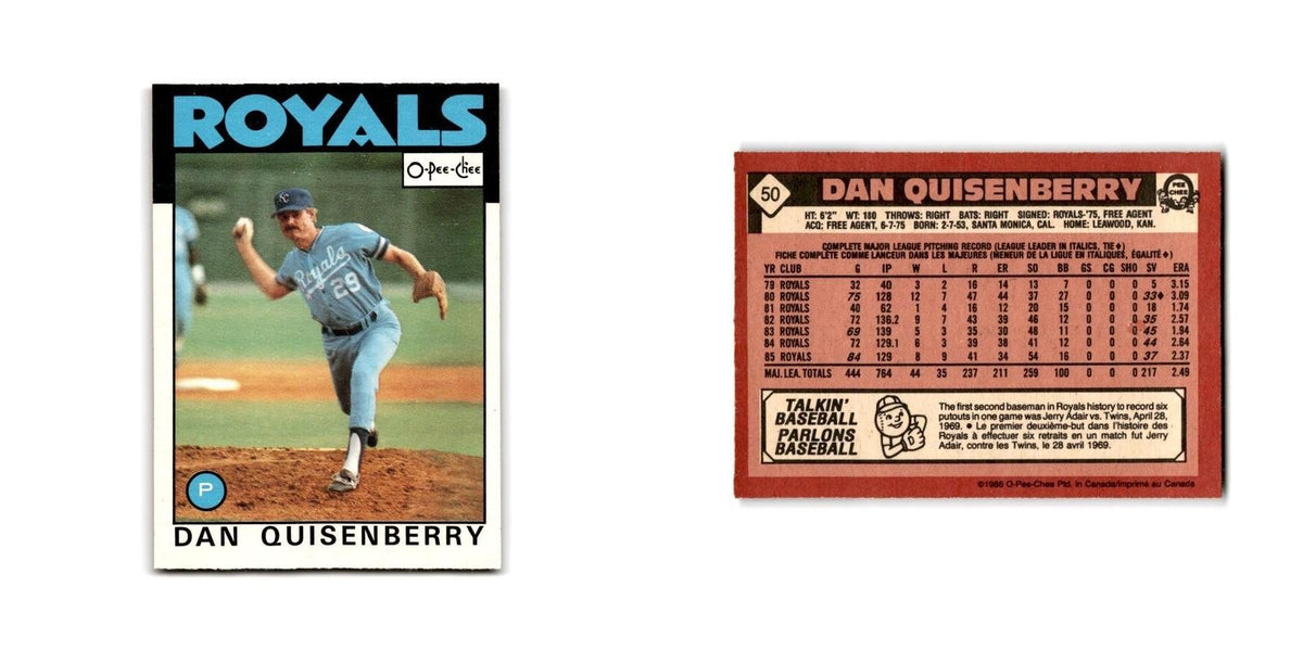 Dan Quisenberry 1986 O-Pee-Chee #50 Kansas City Royals Baseball Card NM