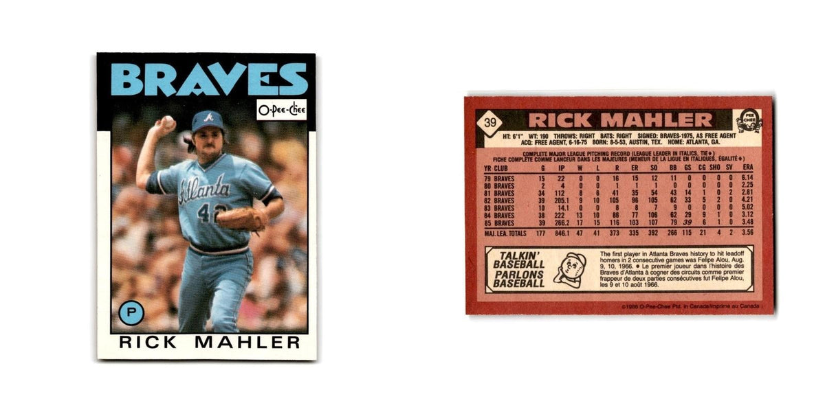 Rick Mahler 1986 O-Pee-Chee #39 Atlanta Braves Baseball Card NM