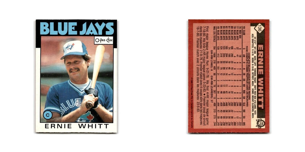 Ernie Whitt 1986 O-Pee-Chee #136 Toronto Blue Jays Baseball Card NM