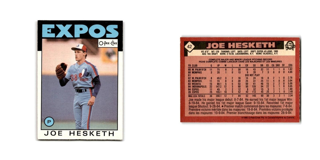 Joe Hesketh 1986 O-Pee-Chee #42 Montreal Expos Baseball Card NM