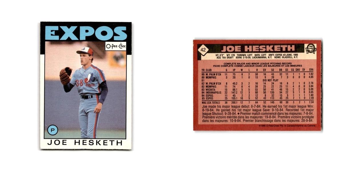 Joe Hesketh 1986 O-Pee-Chee #42 Montreal Expos Baseball Card NM