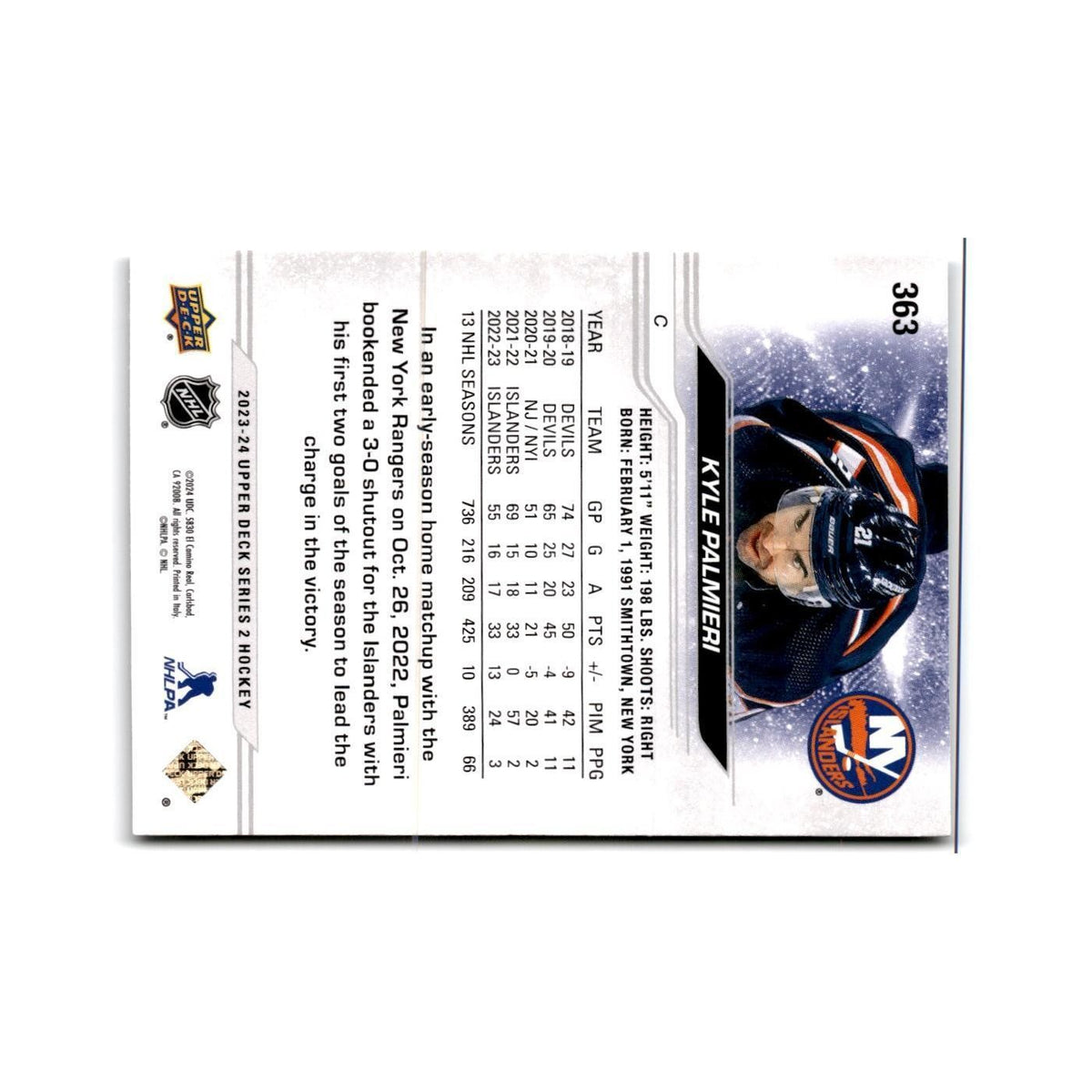 2023 Upper Deck Kyle Palmieri New York Islanders #363