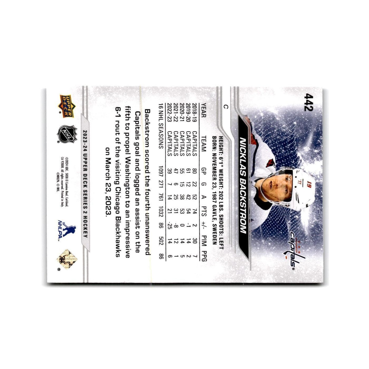 2023 Upper Deck Nicklas Backstrom Washington Capitals #442