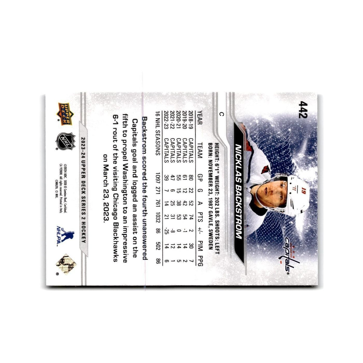 2023 Upper Deck Nicklas Backstrom Washington Capitals #442