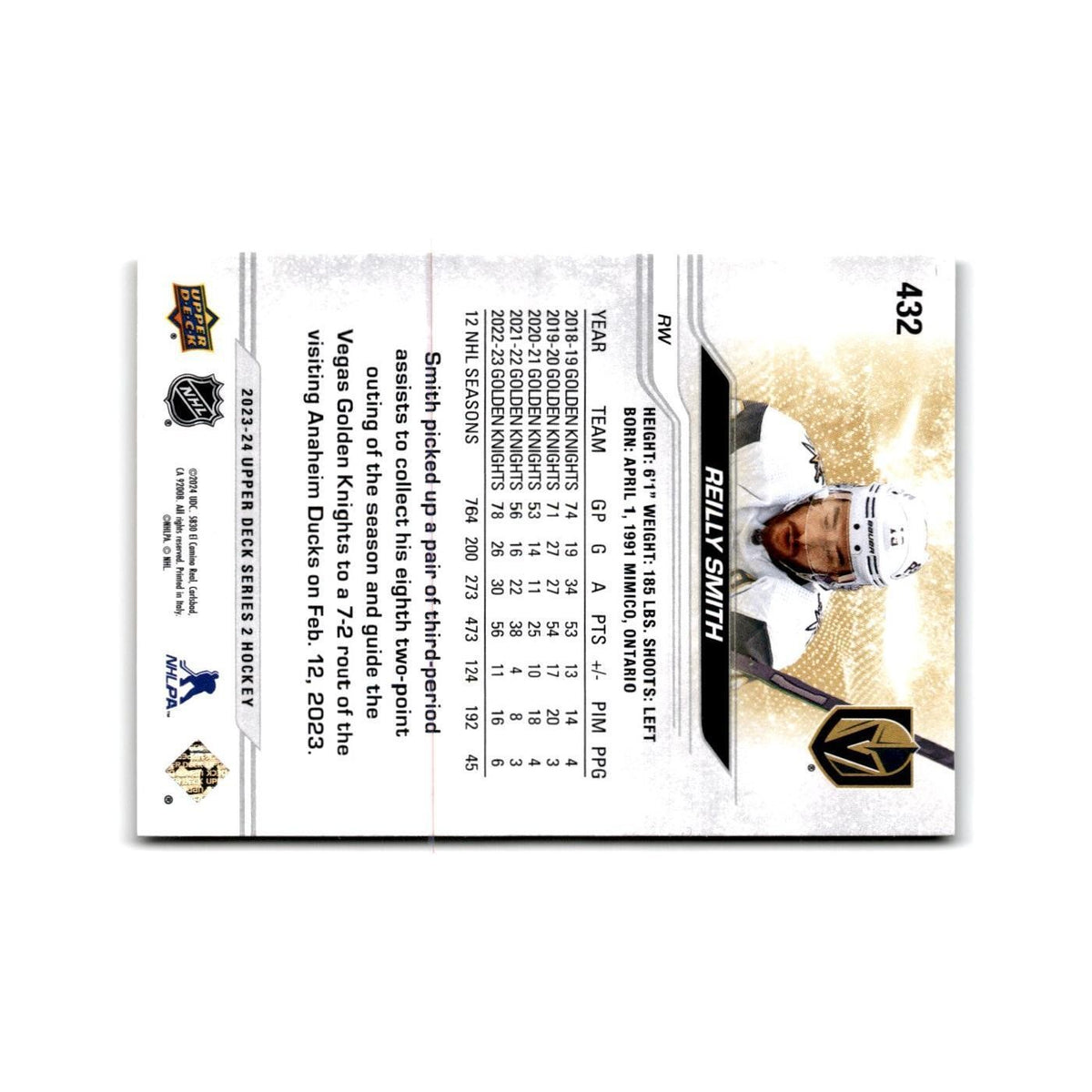 2023 Upper Deck Reilly Smith Vegas Golden Knights #432