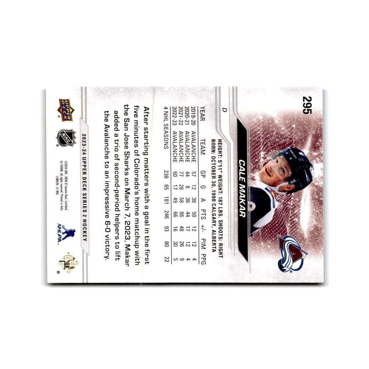 2023 Upper Deck Cale Makar Colorado Avalanche #295