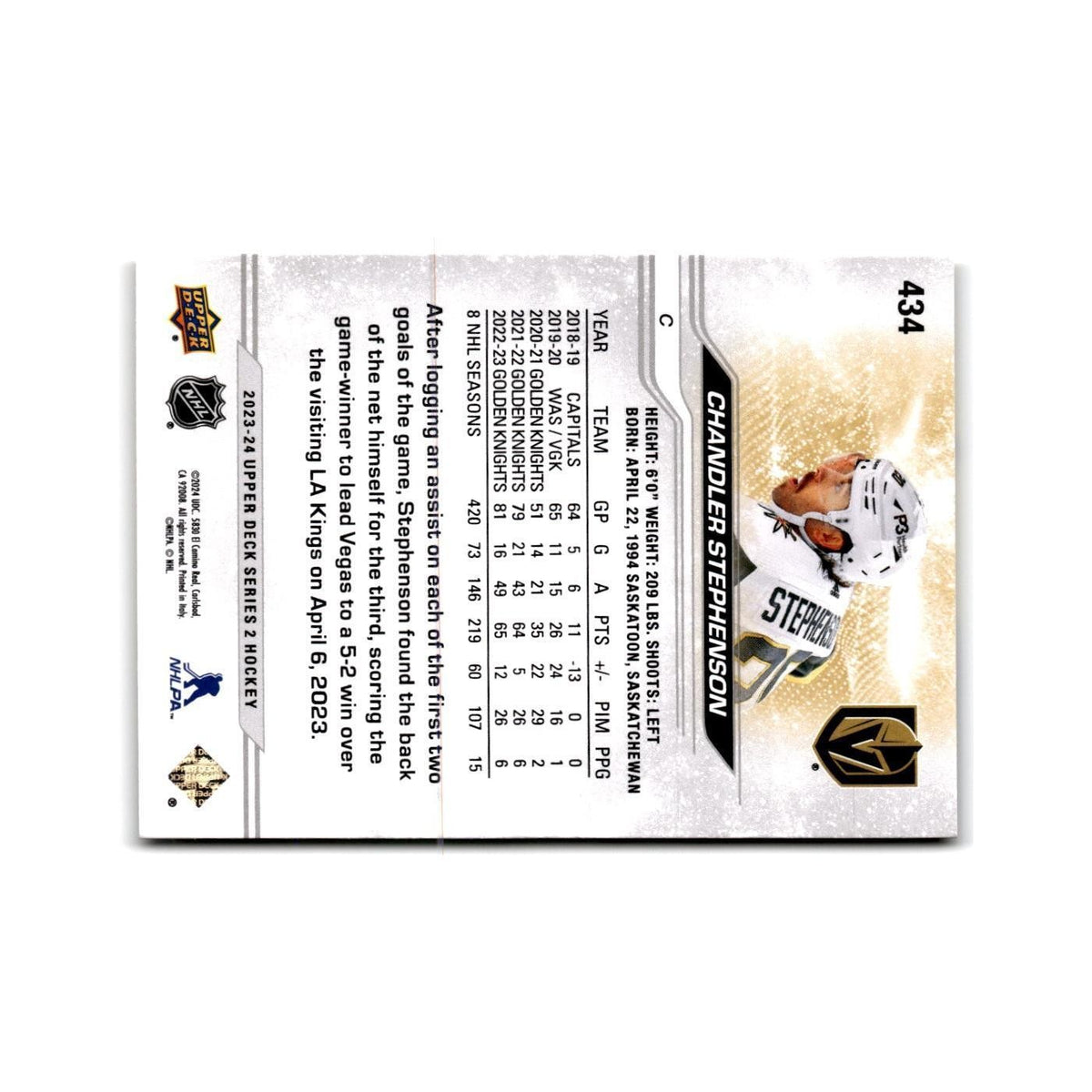 2023 Upper Deck Chandler Stephenson Vegas Golden Knights #434