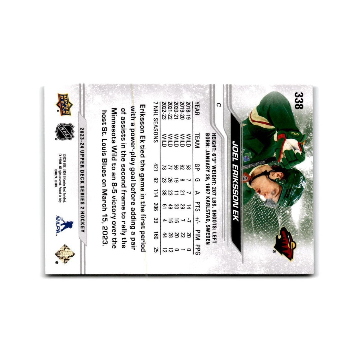 2023 Upper Deck Joel Eriksson Ek Minnesota Wild #338