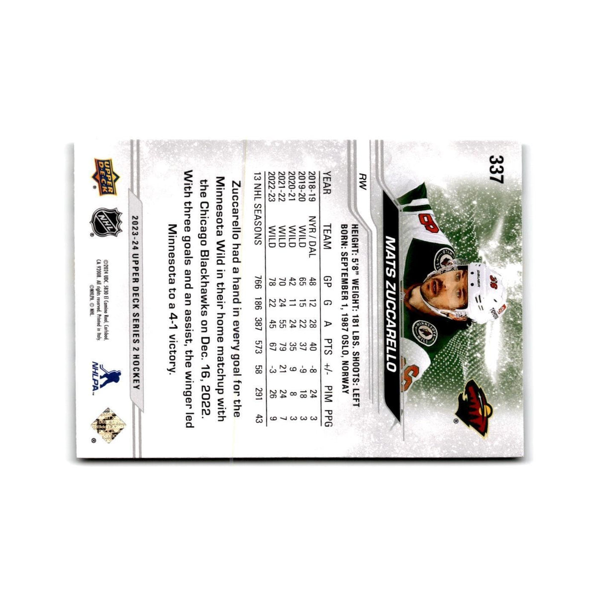 2023 Upper Deck Mats Zuccarello Minnesota Wild #337
