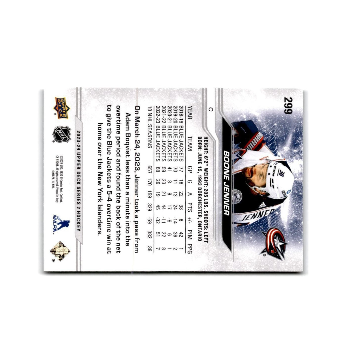 2023 Upper Deck Boone Jenner Columbus Blue Jackets #299