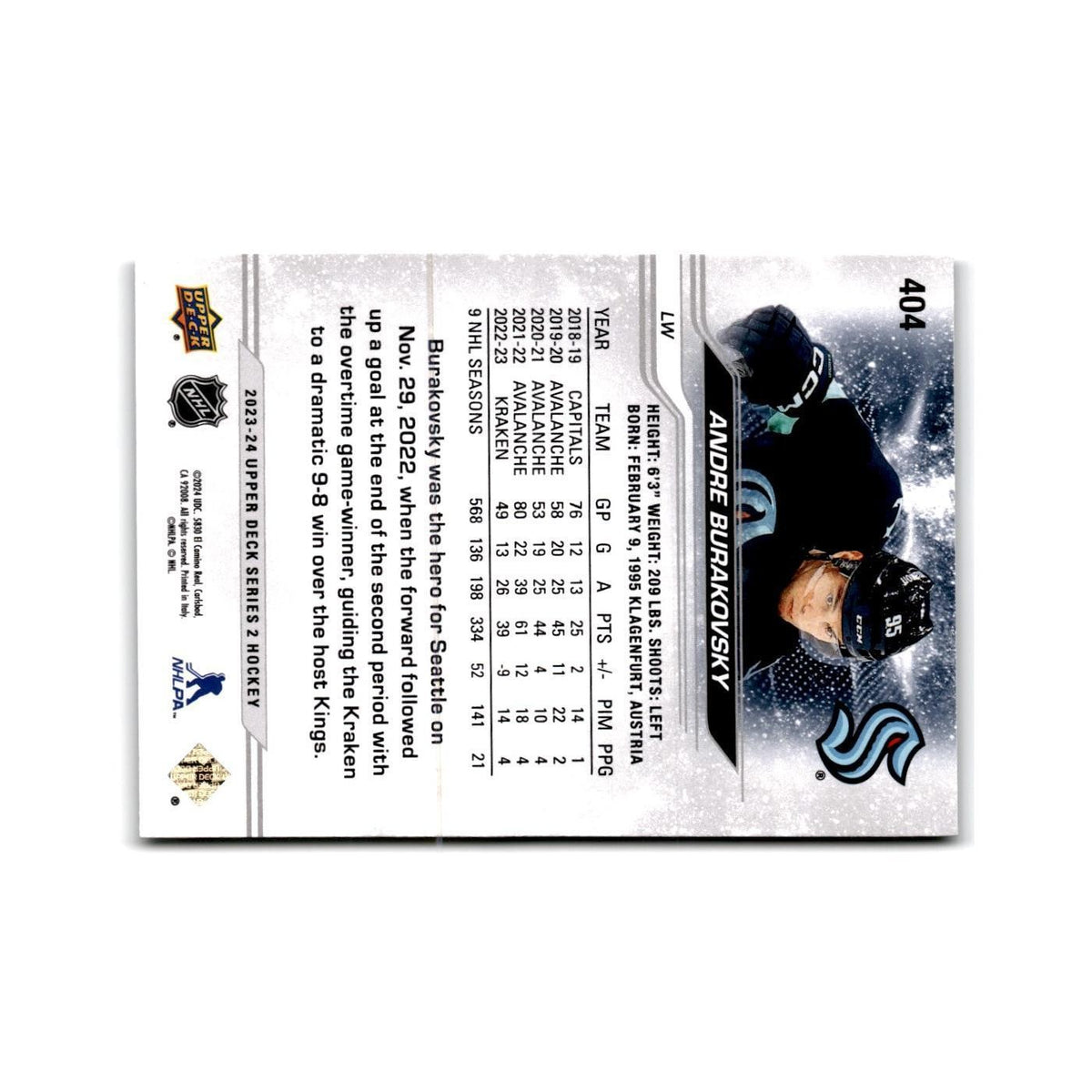 2023 Upper Deck Andre Burakovsky Seattle Kraken #404