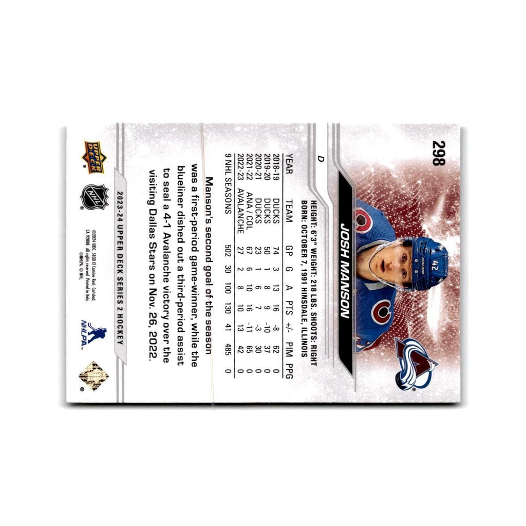 2023 Upper Deck Josh Manson Colorado Avalanche #298