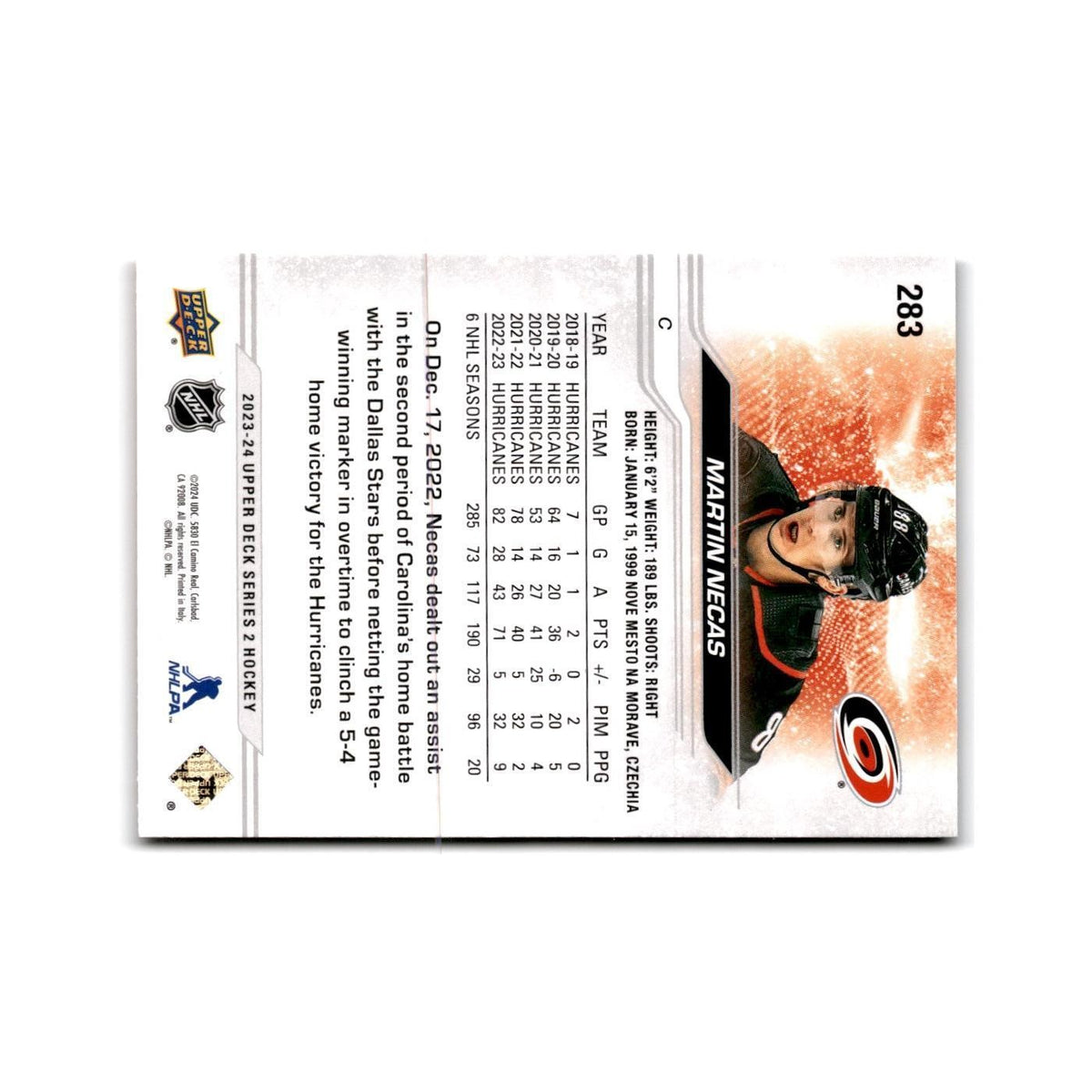 2023 Upper Deck Martin Necas Carolina Hurricanes #283
