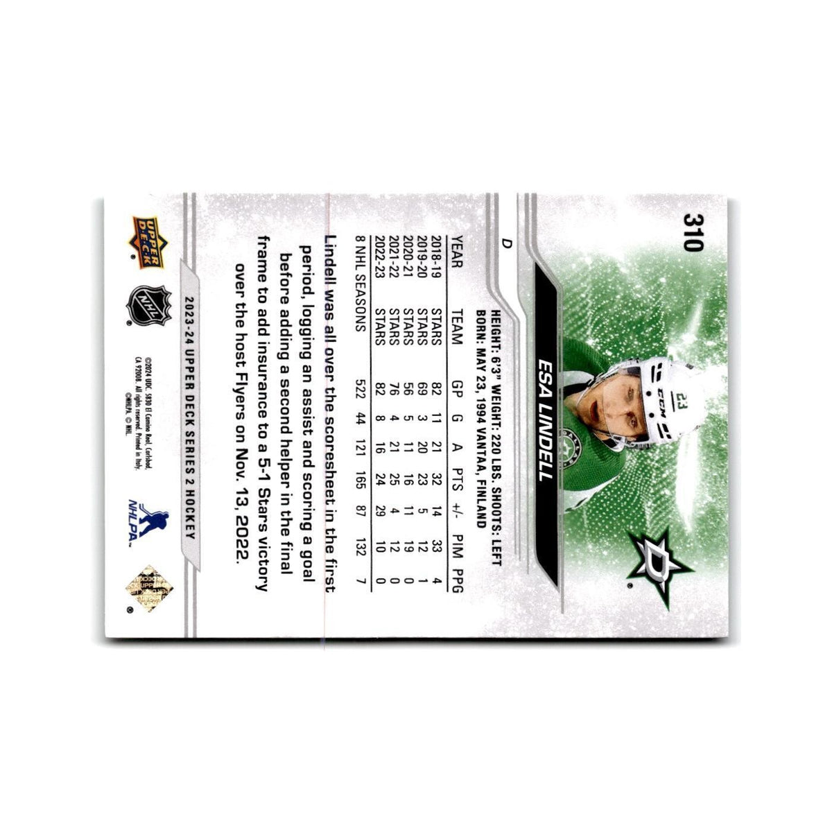 2023 Upper Deck Esa Lindell Dallas Stars #310