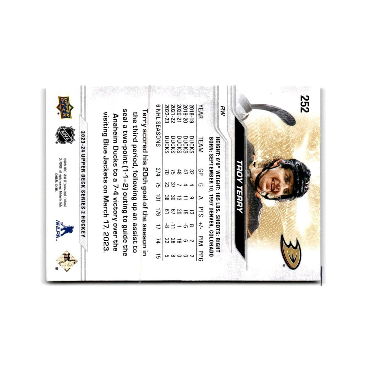 2023 Upper Deck Troy Terry Anaheim Ducks #252