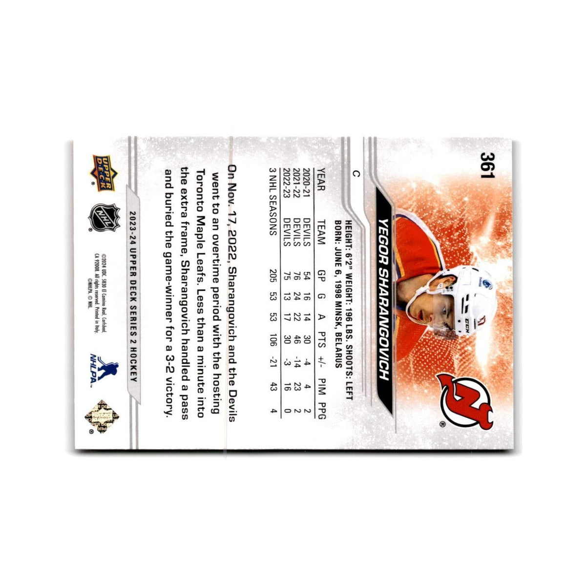2023 Upper Deck Yegor Sharangovich New Jersey Devils #361