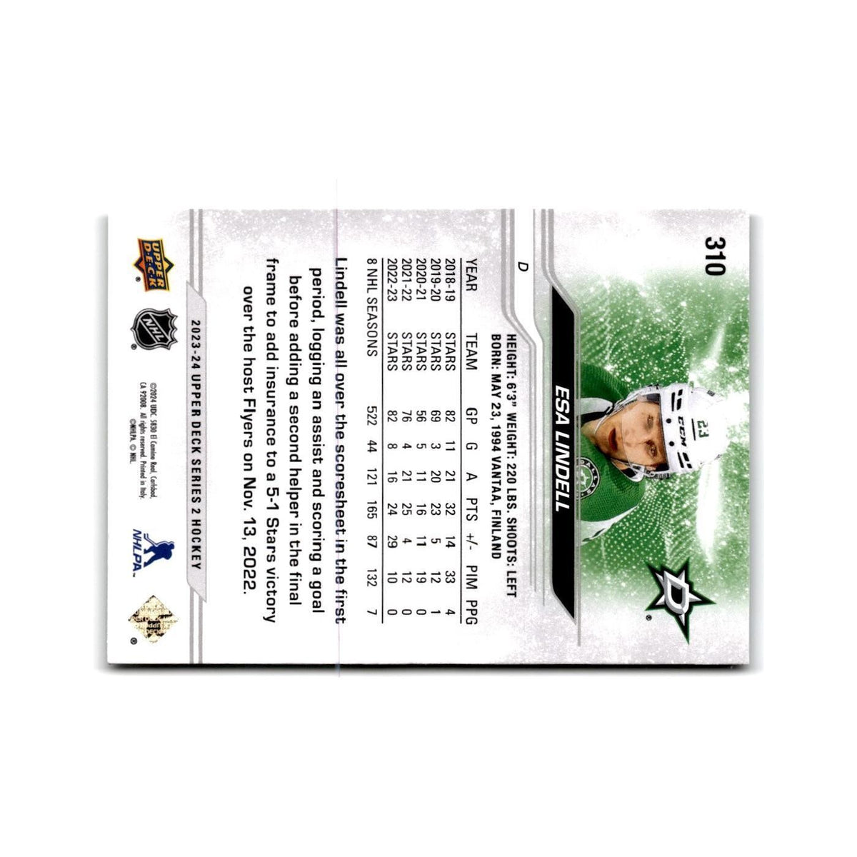 2023 Upper Deck Esa Lindell Dallas Stars #310