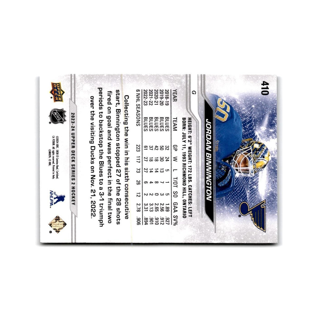 2023 Upper Deck Jordan Binnington St. Louis Blues #410