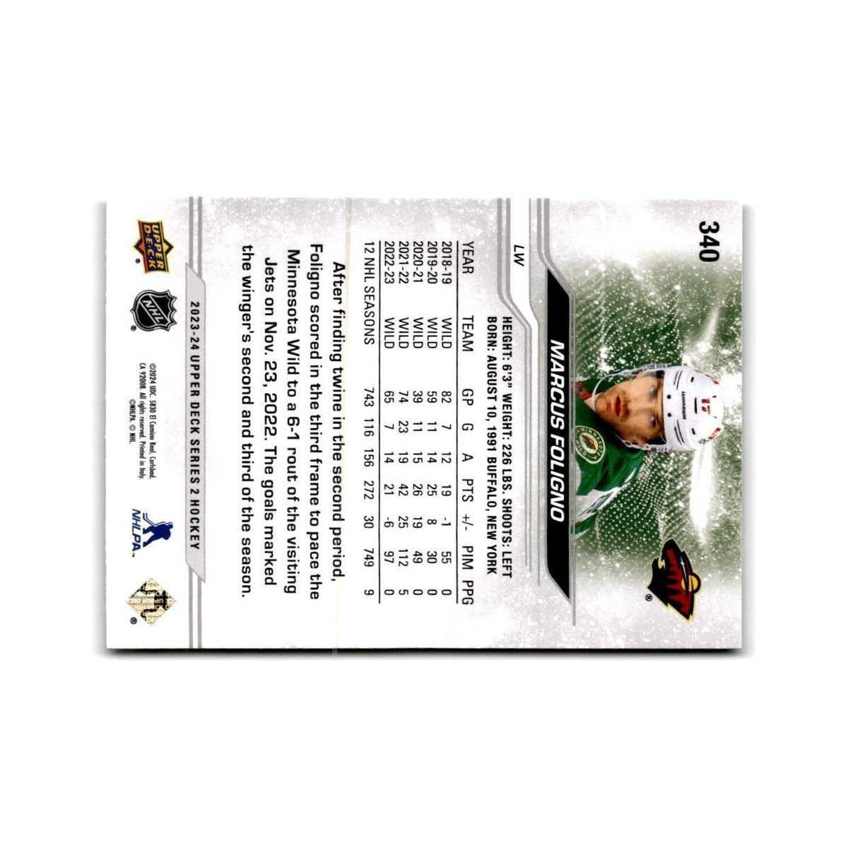 2023 Upper Deck Marcus Foligno Minnesota Wild #340