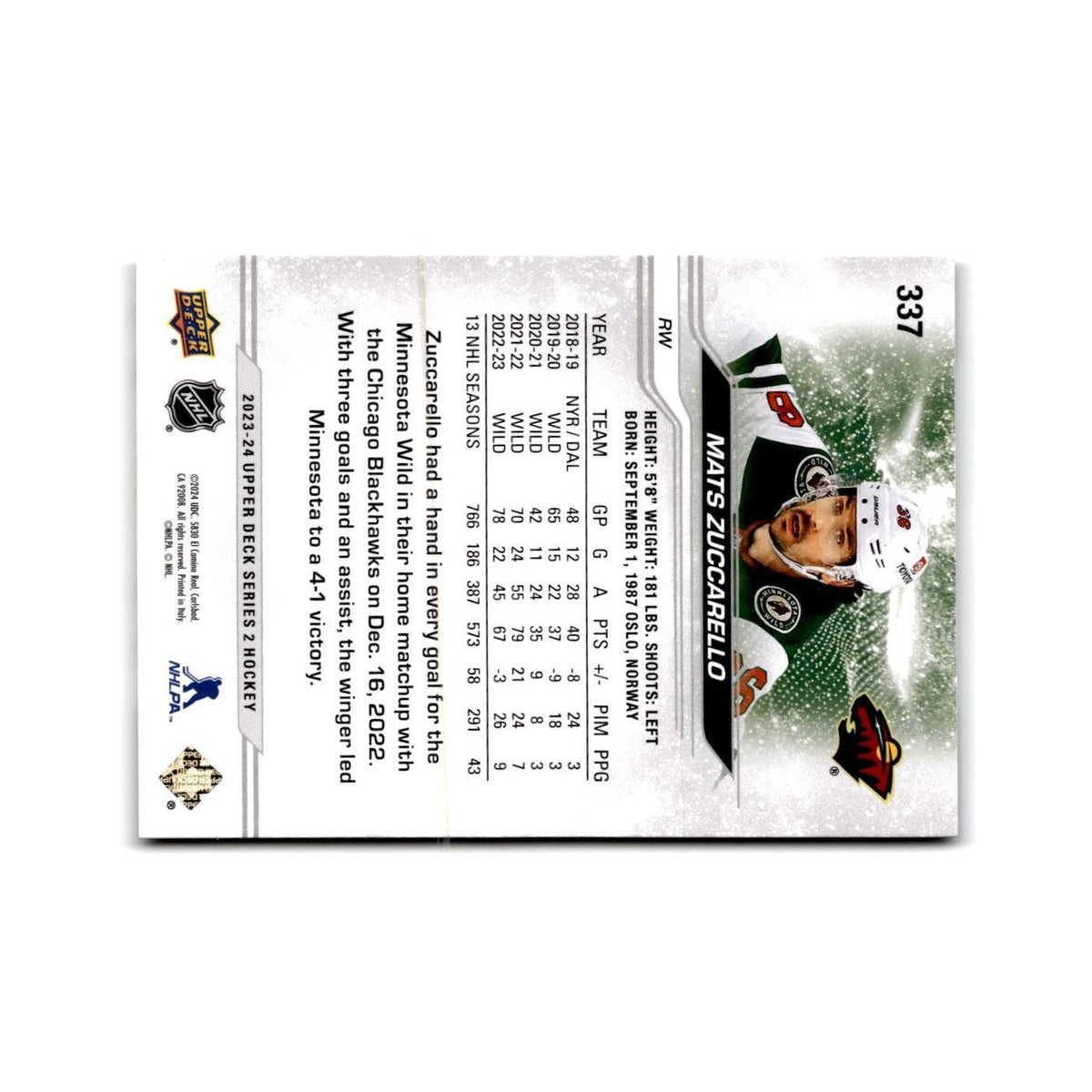 2023 Upper Deck Mats Zuccarello Minnesota Wild #337