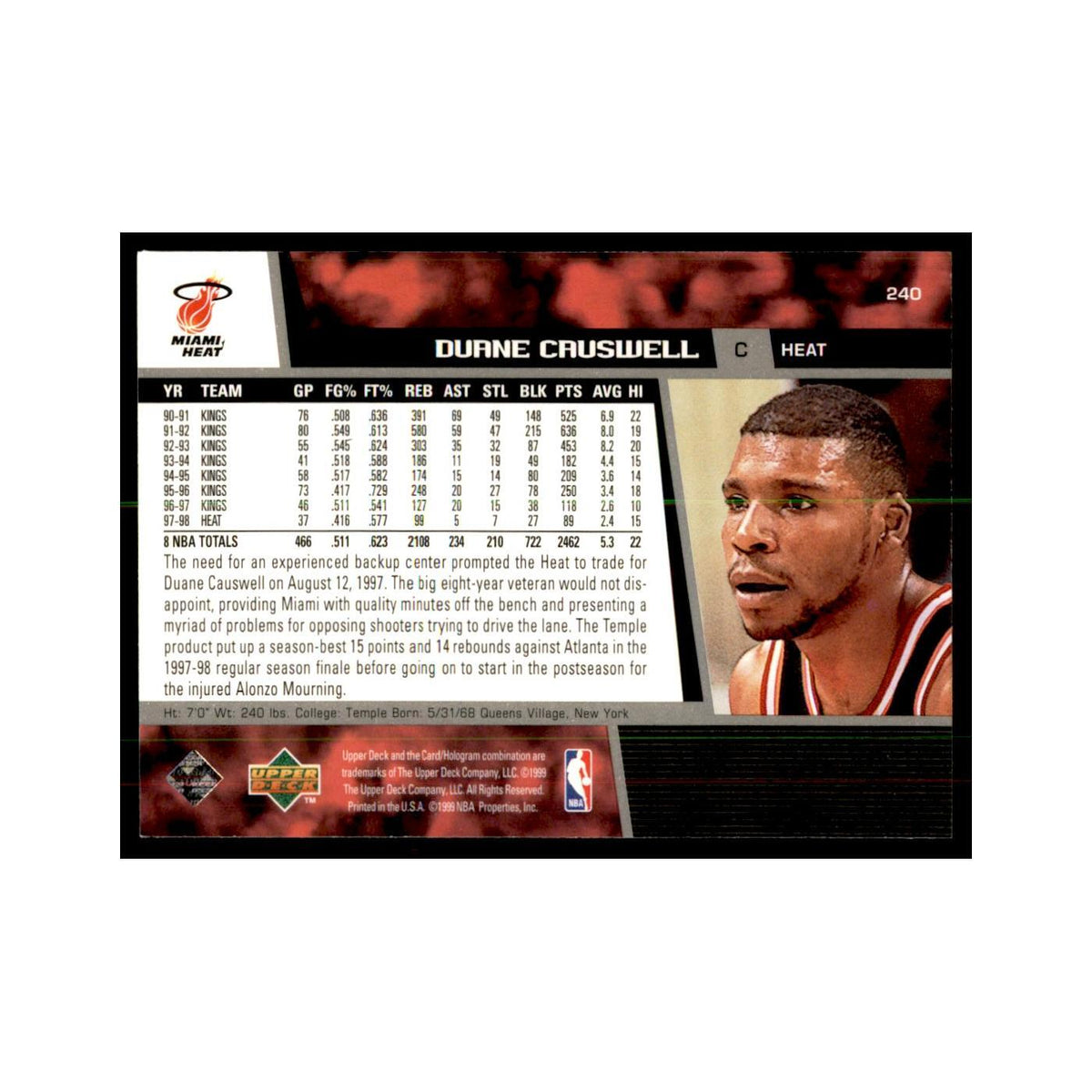 1998 Upper Deck Duane Causwell Basketball Cards #240