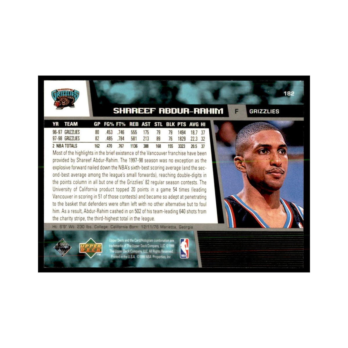 1998 Upper Deck Shareef Abdur-Rahim Basketball Cards #182