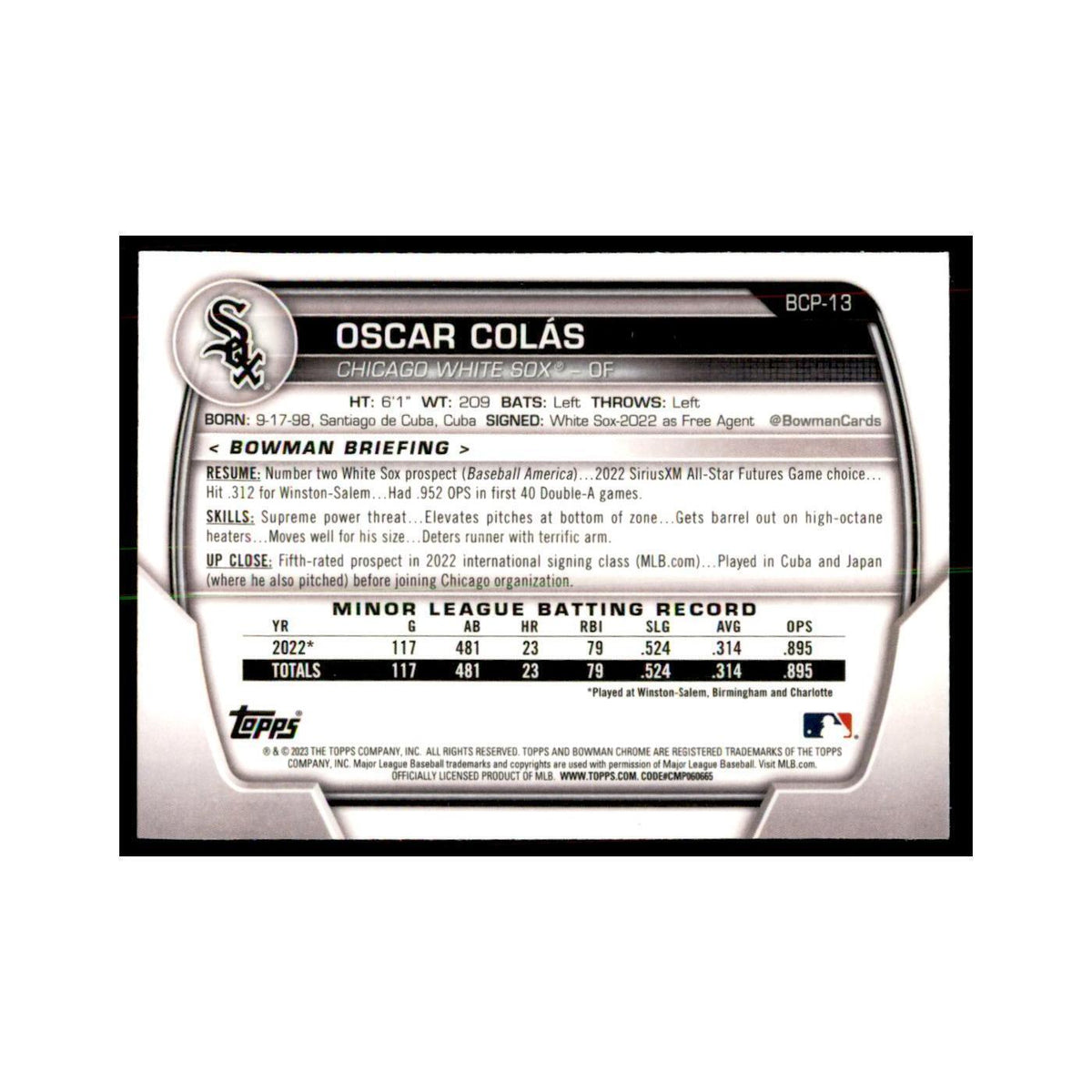 2023 Bowman Chrome Prospects Oscar Colas Baseball Cards #BCP-13
