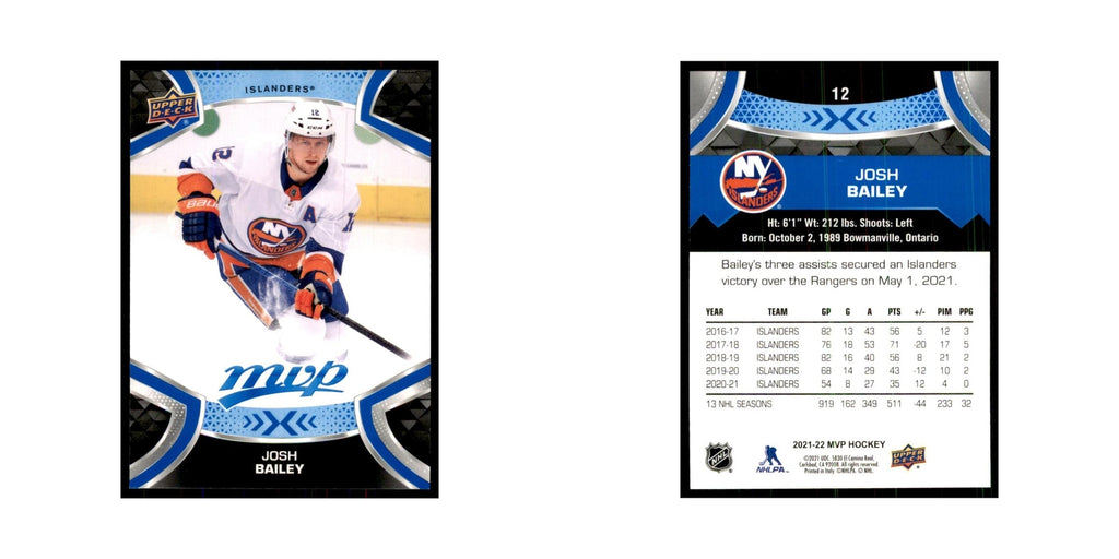 Josh Bailey 2021 Upper Deck MVP #12 Hockey Cards Hockey Card NM
