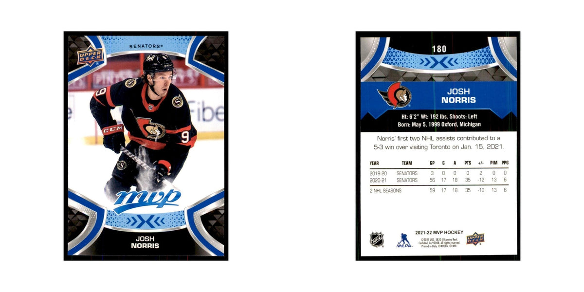 Josh Norris 2021 Upper Deck MVP #180 Hockey Cards Hockey Card NM