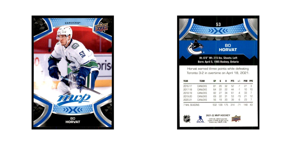 Bo Horvat 2021 Upper Deck MVP #53 Hockey Cards Hockey Card NM