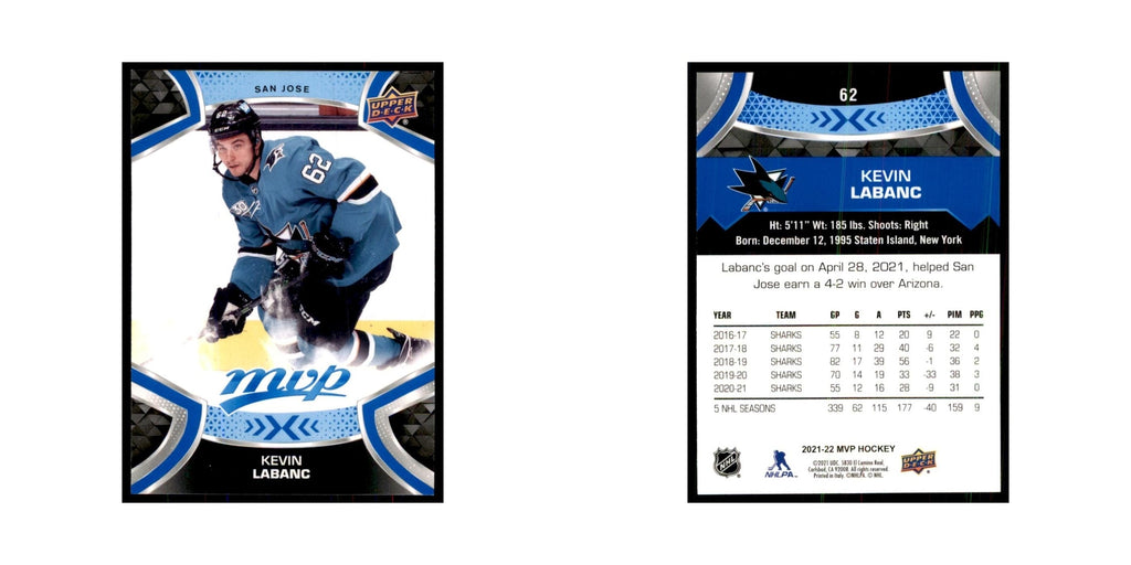 Kevin Labanc 2021 Upper Deck MVP #62 Hockey Cards Hockey Card NM