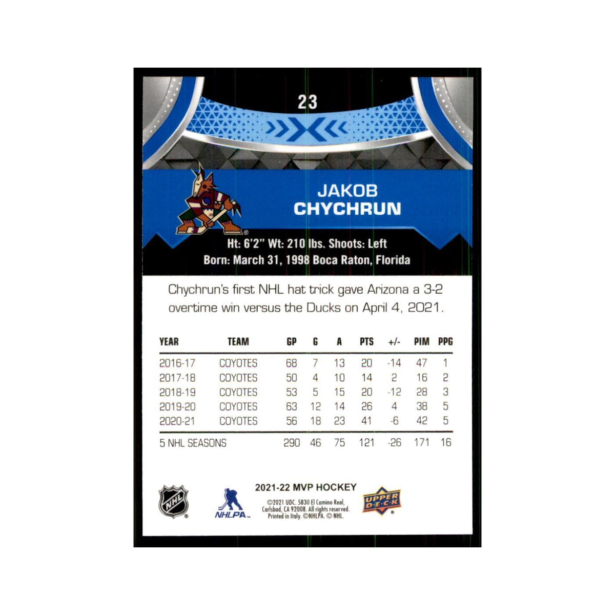 Jakob Chychrun 2021 Upper Deck MVP #23 Hockey Cards Hockey Card NM