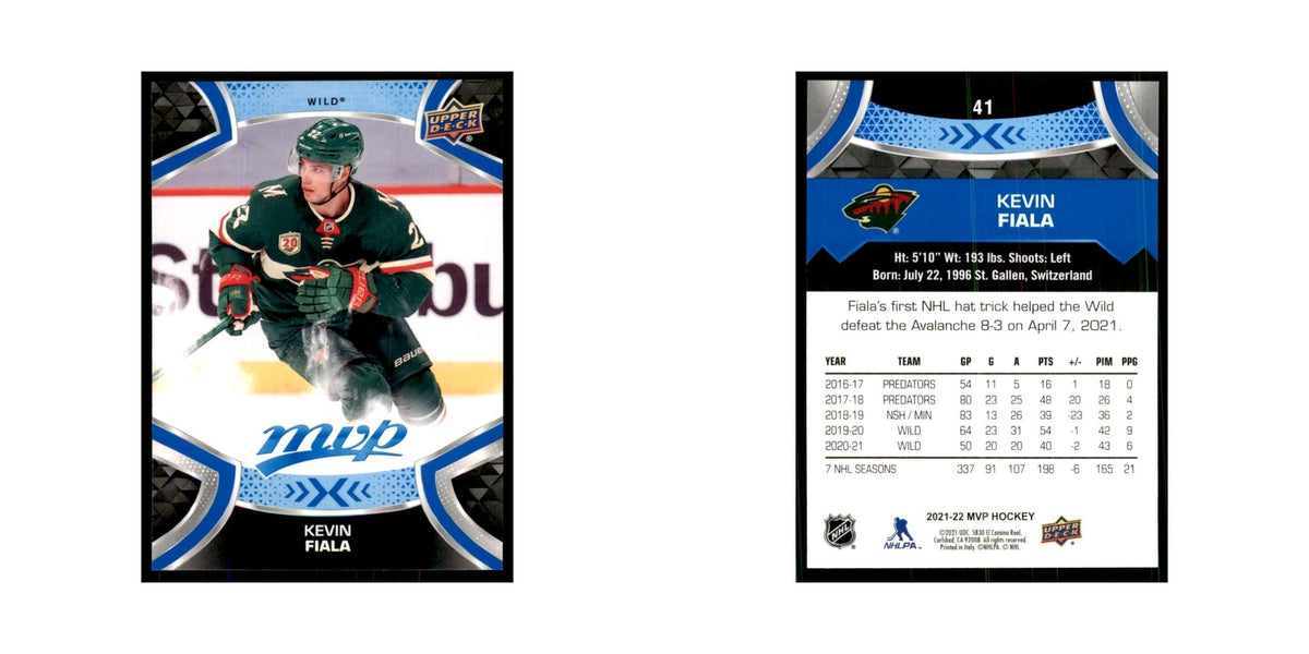 Kevin Fiala 2021 Upper Deck MVP #41 Hockey Cards Hockey Card NM