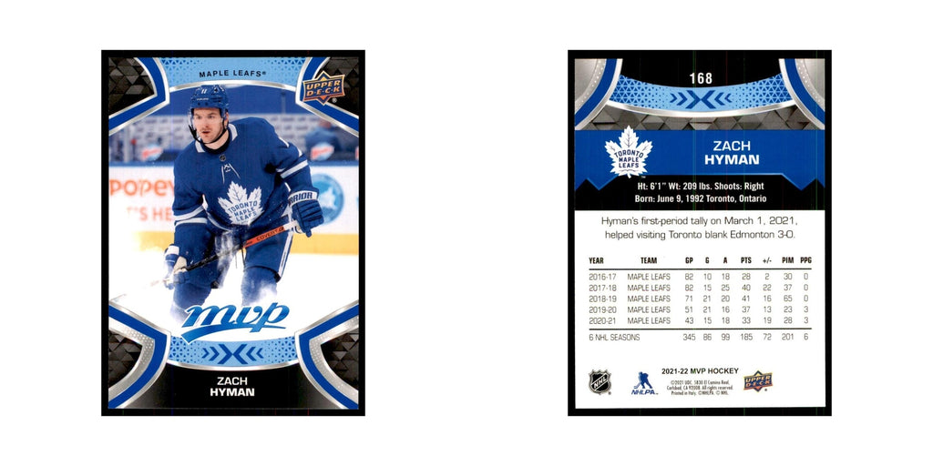 Zach Hyman 2021 Upper Deck MVP #168 Hockey Cards Hockey Card NM