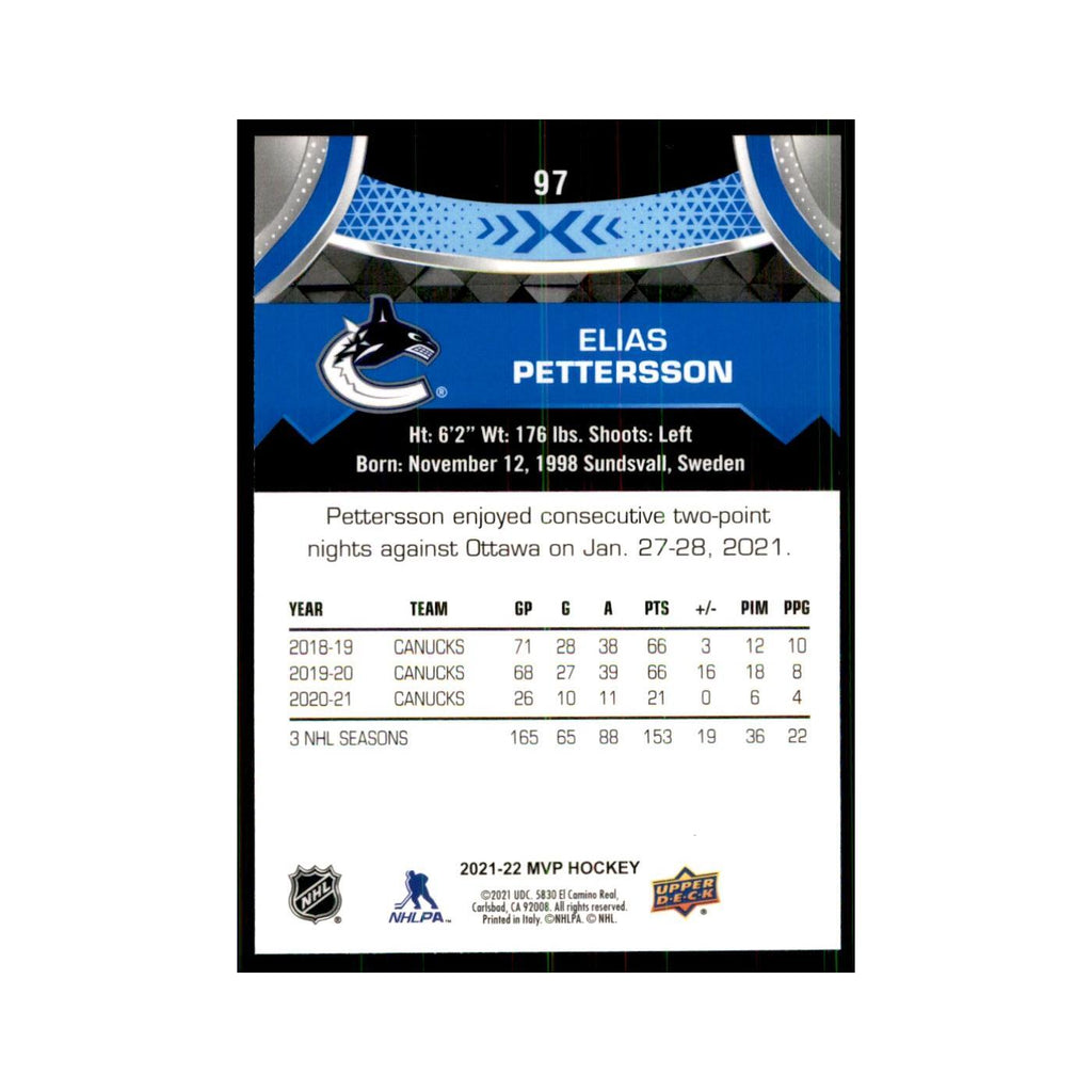 Elias Pettersson 2021 Upper Deck MVP #97 Hockey Cards Hockey Card NM