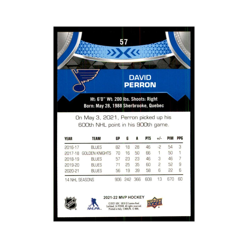 David Perron 2021 Upper Deck MVP #57 Hockey Cards Hockey Card NM